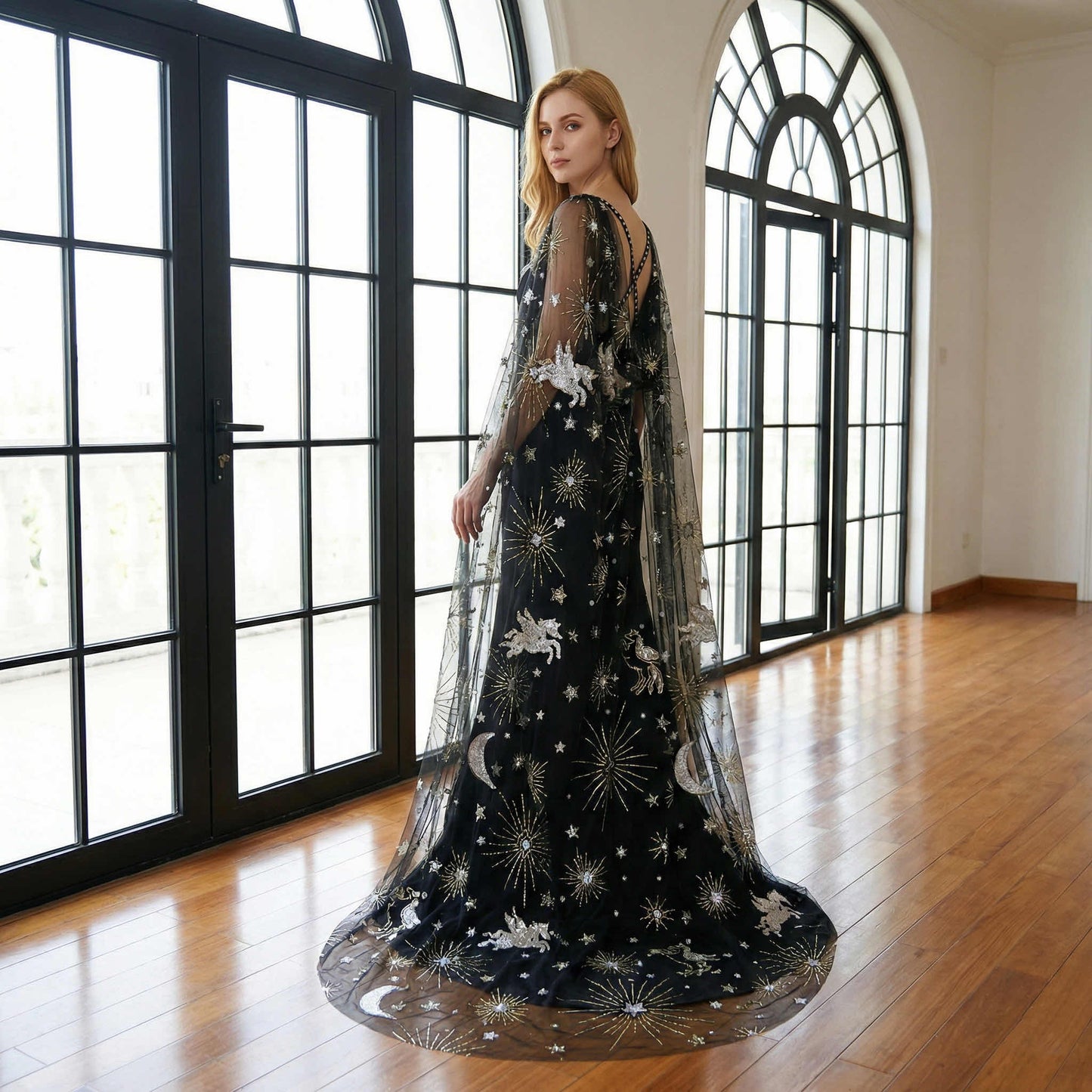 Celestial Black Veil Pegasus Sequin Nicola Xu Atelier | NC02